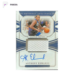 2021-22 Panini National Treasures Anthony Edwards Auto GU Patch 8/25 shown on a white PAKRA background.