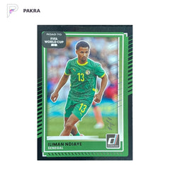 2025-26 Donruss FIFA Iliman Ndiaye Senegal 1/1 black shown on a white PAKRA background.