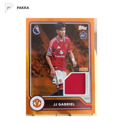 JJ Gabriel 2026 Topps Flagship Premier League Relic Orange 20/25 RC England shown on a white PAKRA background.