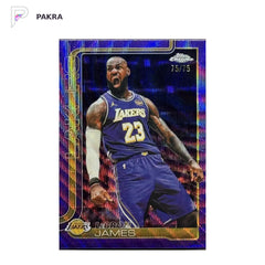 2025-26 Topps Chrome Basketball LeBron James Purple Wave Refractor 75/75 #1 shown on a white PAKRA background.