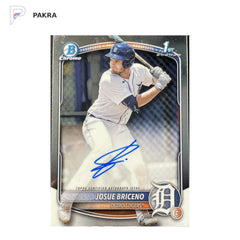 2025 Topps Bowman Chrome Prospect Auto Josue Briceno 1st #CPA-JB Tigers shown on a white PAKRA background.