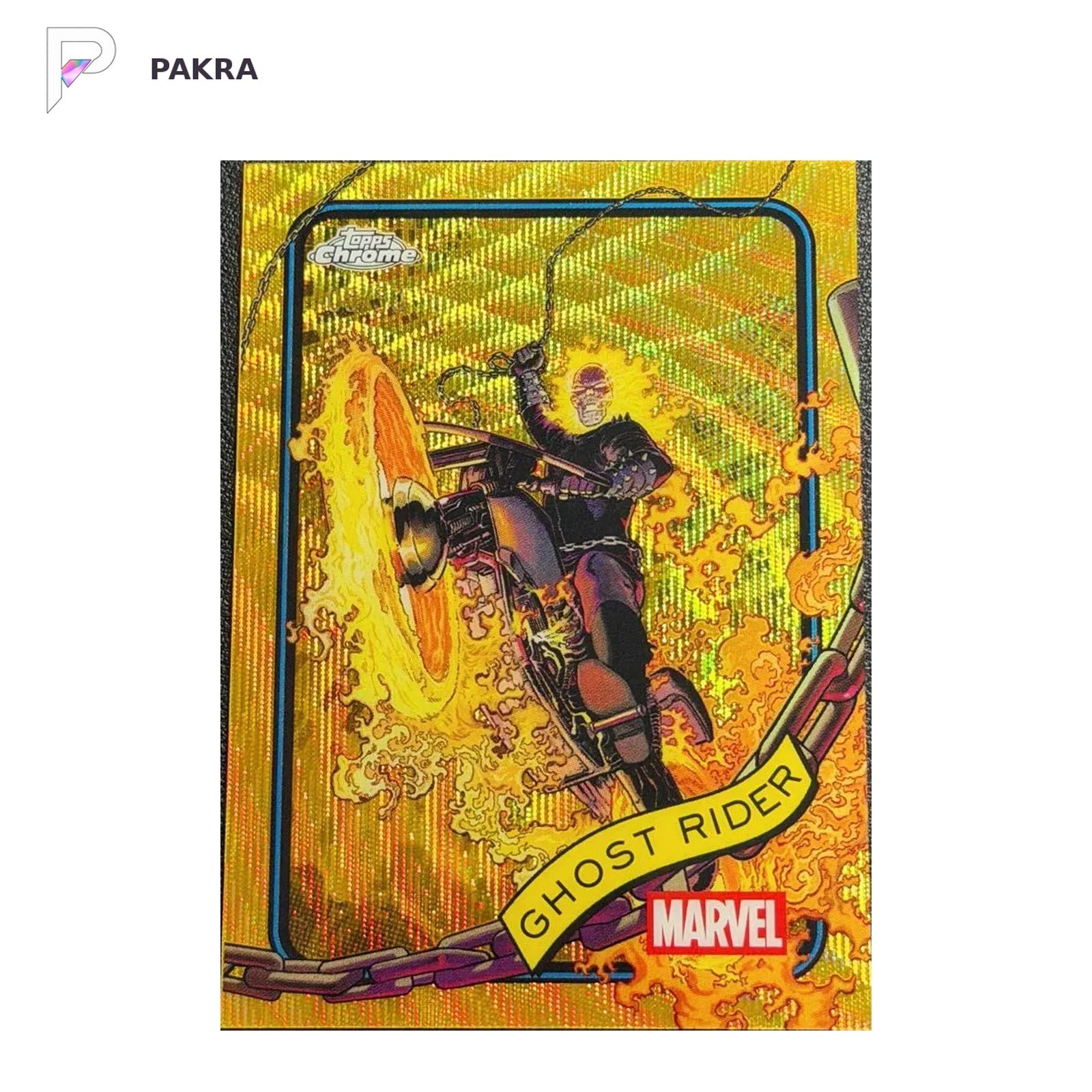 2025 Topps Chrome Marvel Ghost Rider #183 Gold Wave Refractor /50 shown on a white PAKRA background.