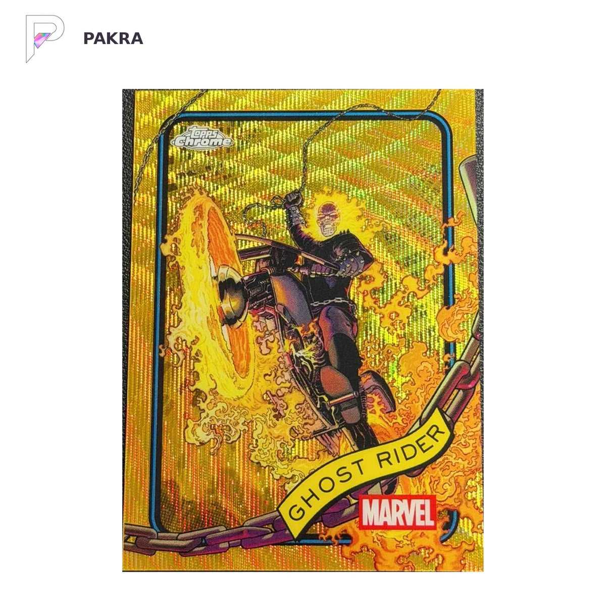 2025 Topps Chrome Marvel Ghost Rider #183 Gold Wave Refractor /50 shown on a white PAKRA background.