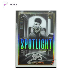 2025-26 Panini Noir VJ Edgecombe RC Rookie Spotlight Signatures Auto 22/49 shown on a white PAKRA background.