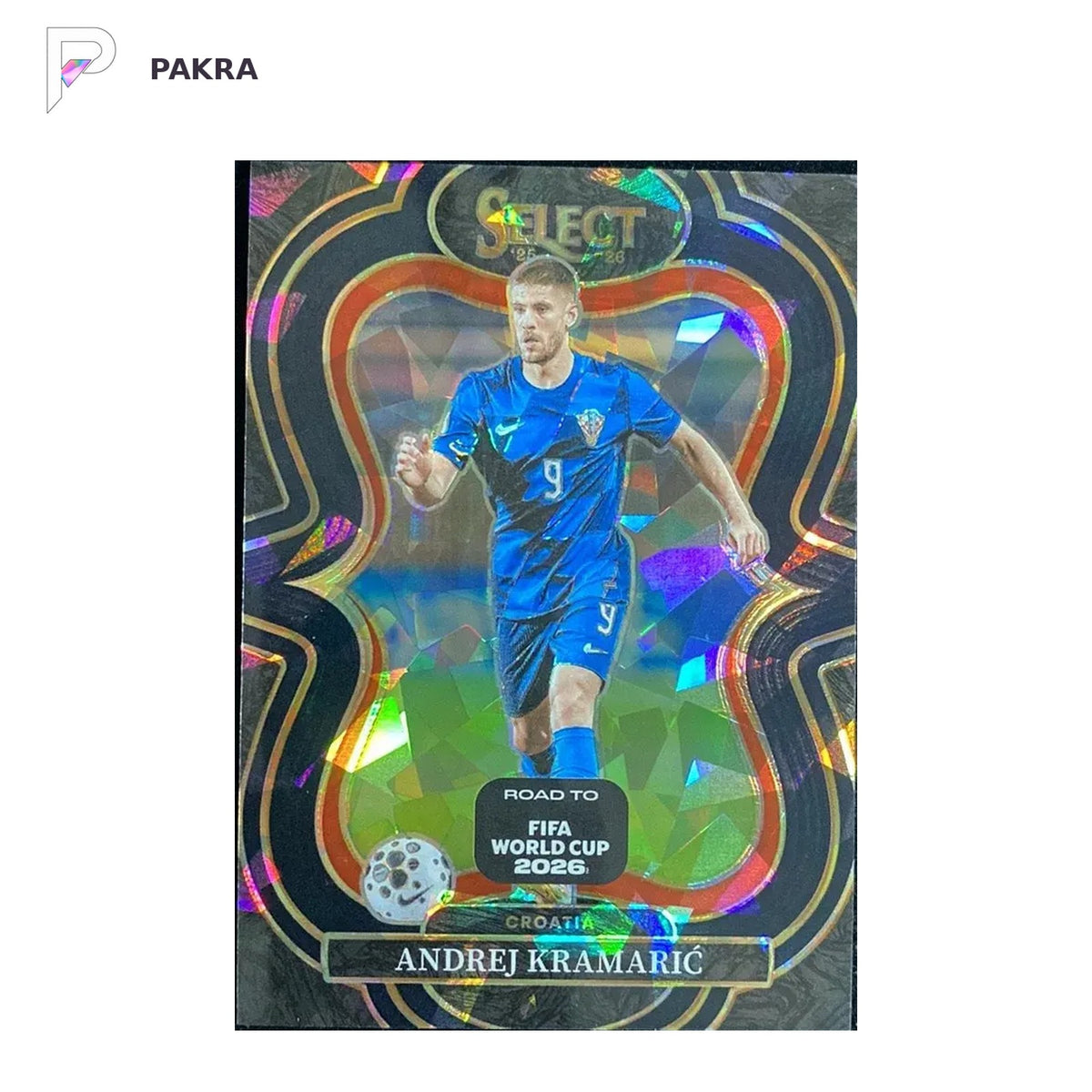2025-26 Panini Select World Cup Andrej Kramaric ice cracked black 1/1 shown on a white PAKRA background.