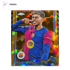 2024-25 Topps Chrome Sapphire Image Variation Orange #27 Lamine Yamal /25 shown on a white PAKRA background.
