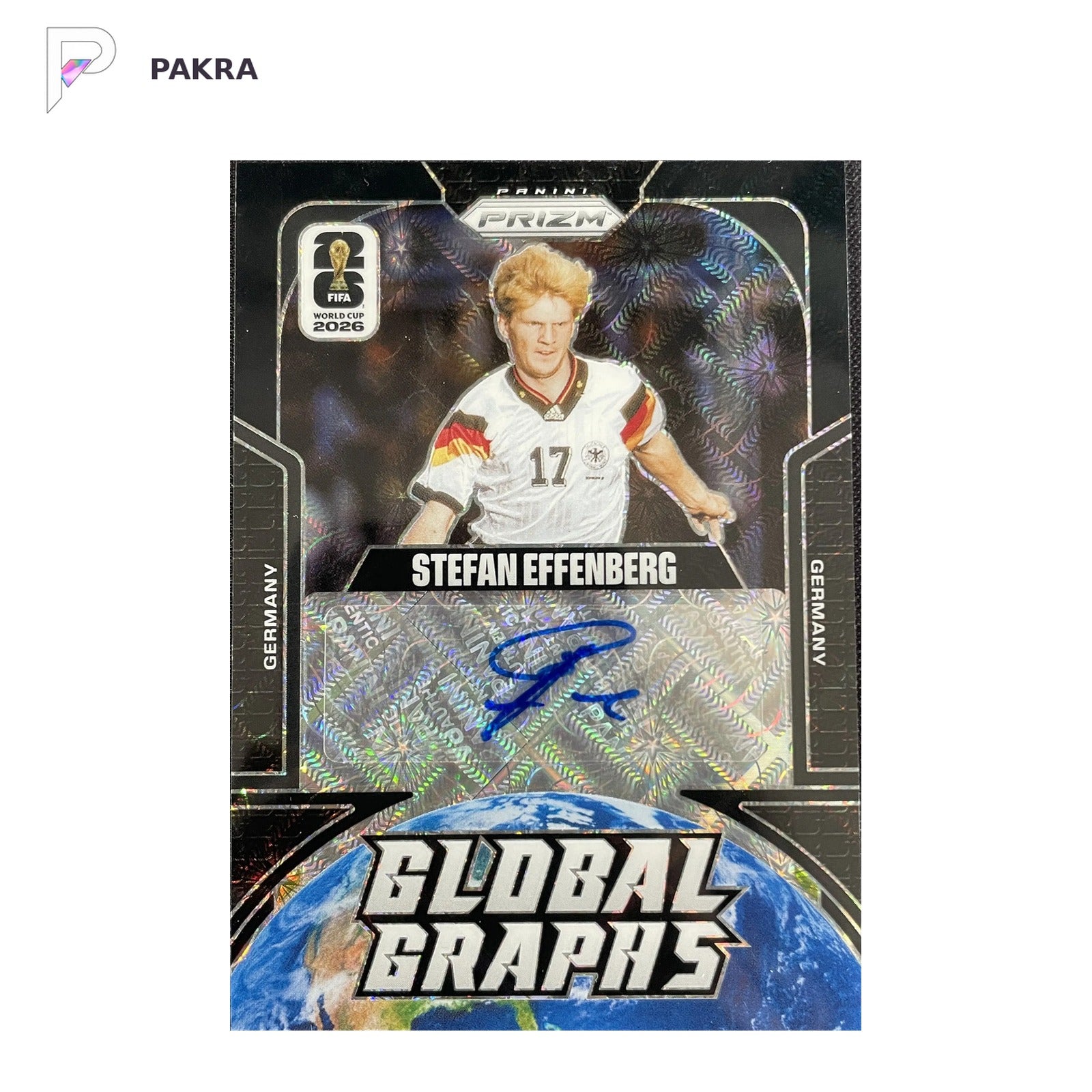 2026 Panini Prizm FIFA World Cup Auto Stefan Effenberg #GG-SE Black 1/1 shown on a white PAKRA background.