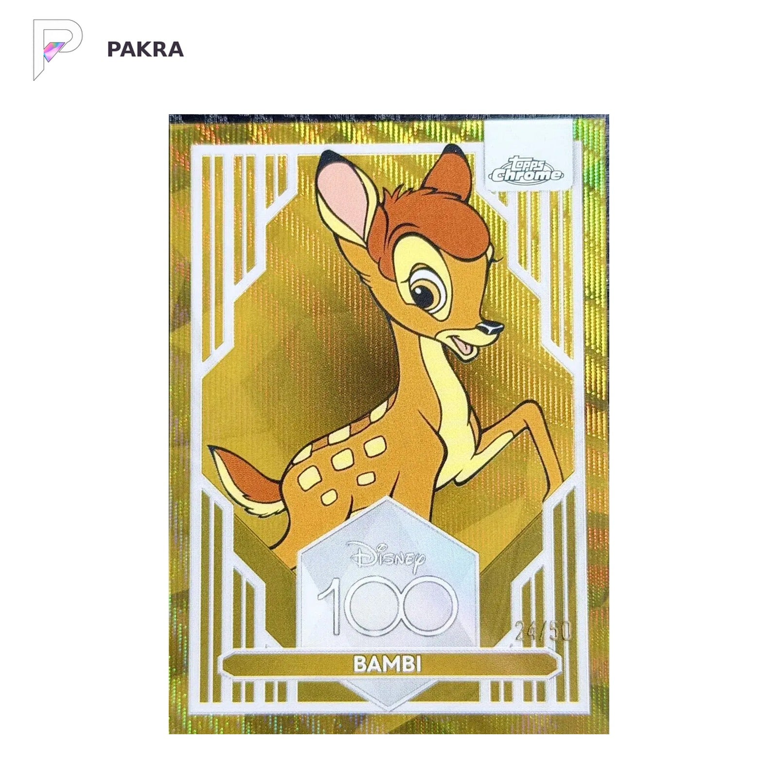 2023 Topps Chrome Disney 100 Bambi #94 Gold Wave Refractor /50 shown on a white PAKRA background.