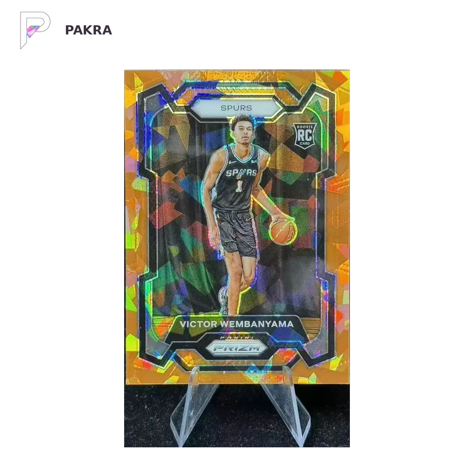 2023-24 Panini Prizm - Victor Wembanyama #136 Orange Ice Prizm (RC) shown on a white PAKRA background.