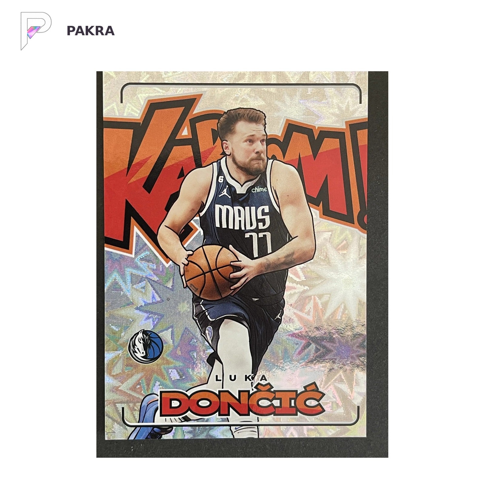 2023-24 Panini Crown Royale Luka Doncic Kaboom Case Hit SSP #12 Mavericks shown on a white PAKRA background.