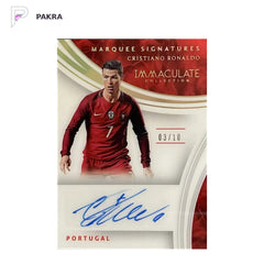 2017 Panini Immaculate Cristiano Ronaldo Marquee Signatures Auto 3/10 shown on a white PAKRA background.