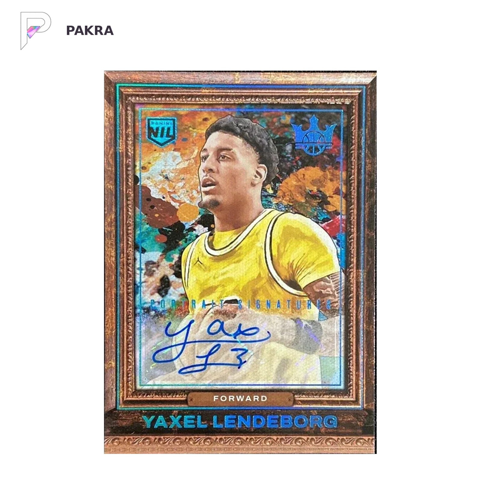 2025-26 Panini Court Kings Yaxel Lendeborg Portrait Auto Masterpiece 1/1 shown on a white PAKRA background.