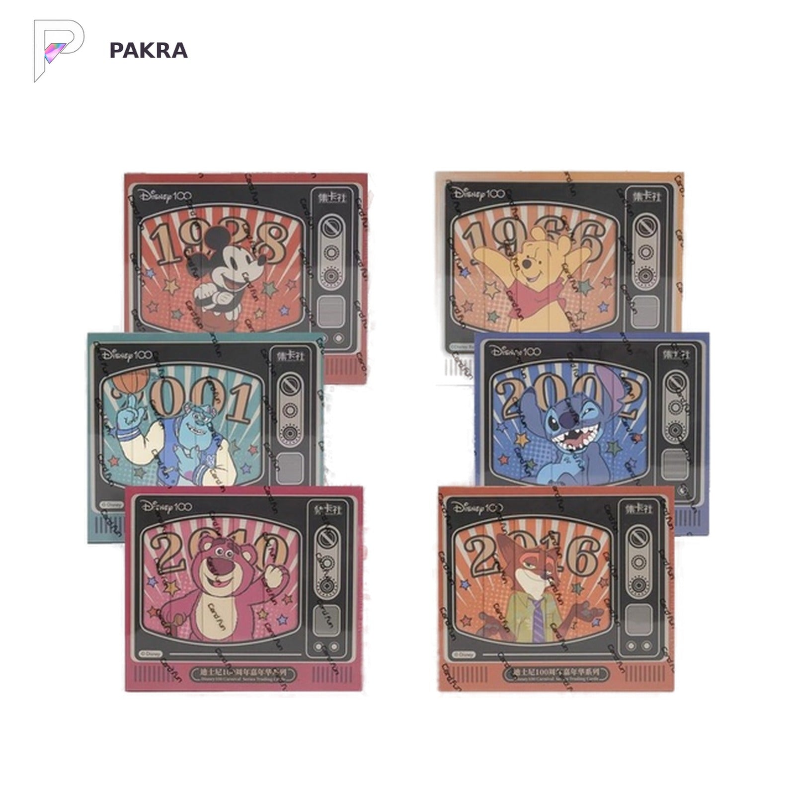 Card.fun Disney 100 Carnival Series Collectible Card Boxes - Set of 6, official product image on a white PAKRA background.