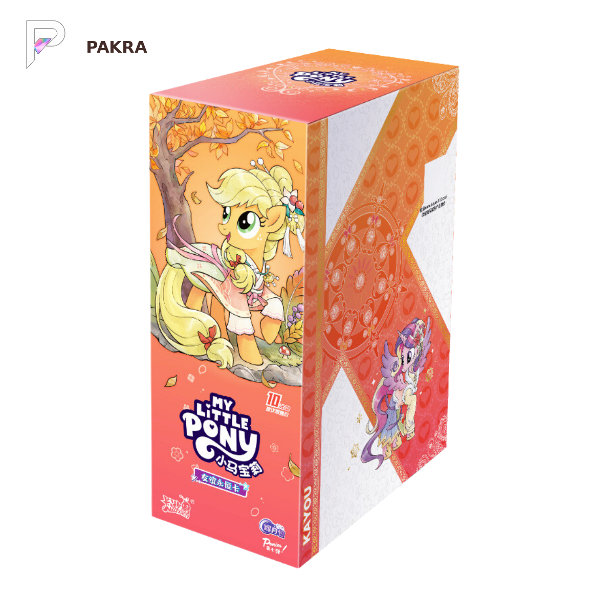 KAYOU My Little Pony Chinese Moon Edition 7 Applejack display box on white with the approved PAKRA logo; 18 packs with six cards per pack.