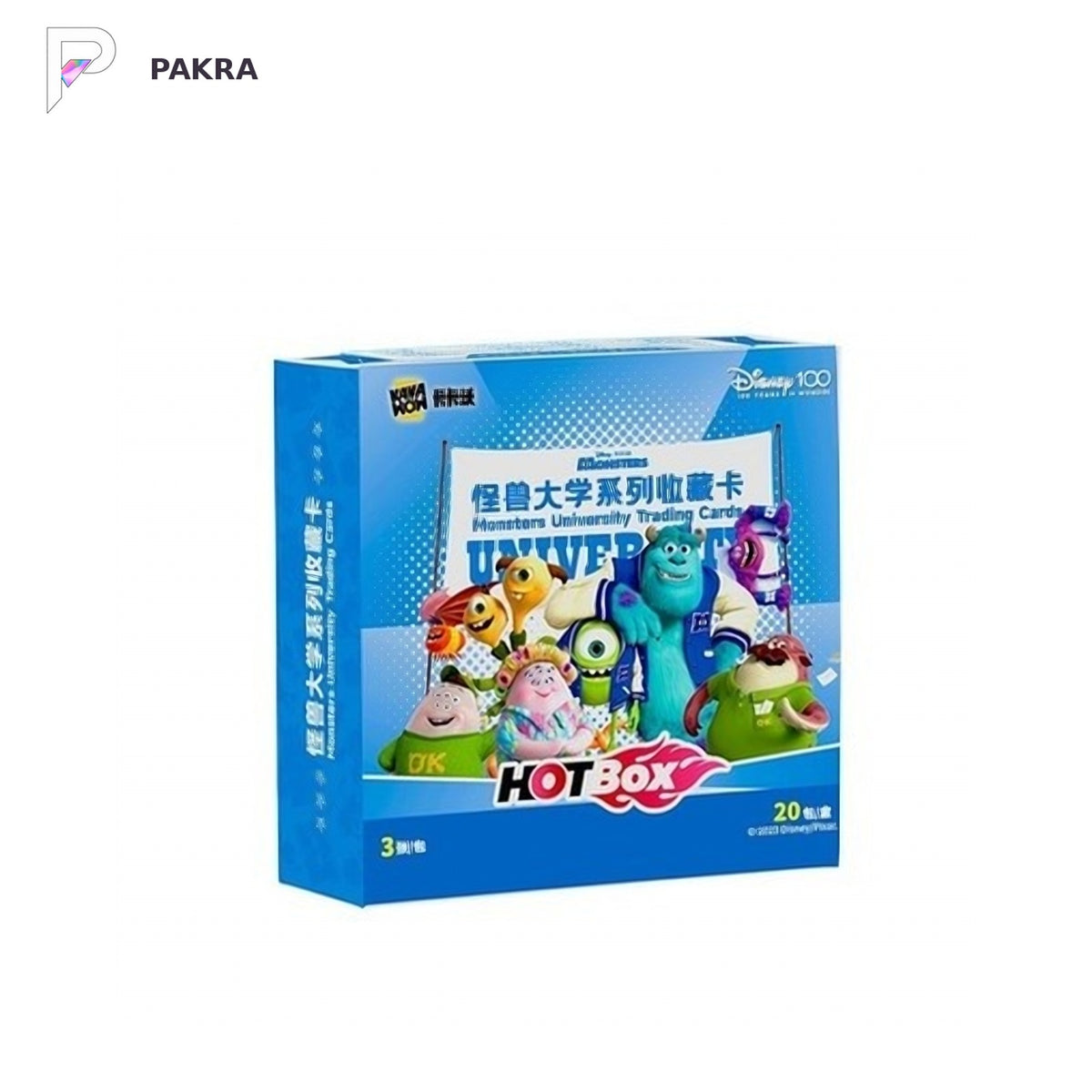 Kakawow 2023 HOTBOX Disney Monsters University Collectible Cards Box, official product image on a white PAKRA background.