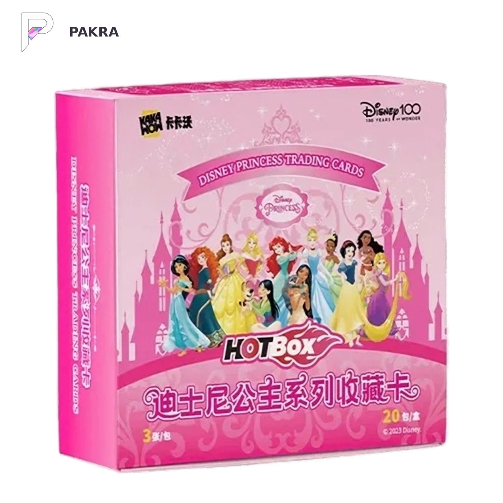 Kakawow 2023 HOTBOX Disney Princess Collectible Cards Box, official product image on a white PAKRA background.