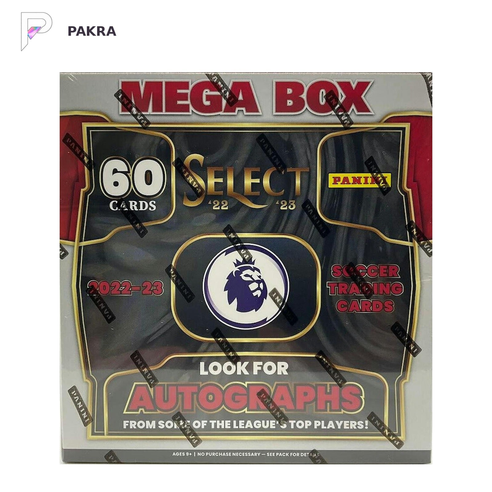 2022-23 Panini Select Premier League Mega Box - 6 Packs, official product image on a white PAKRA background.