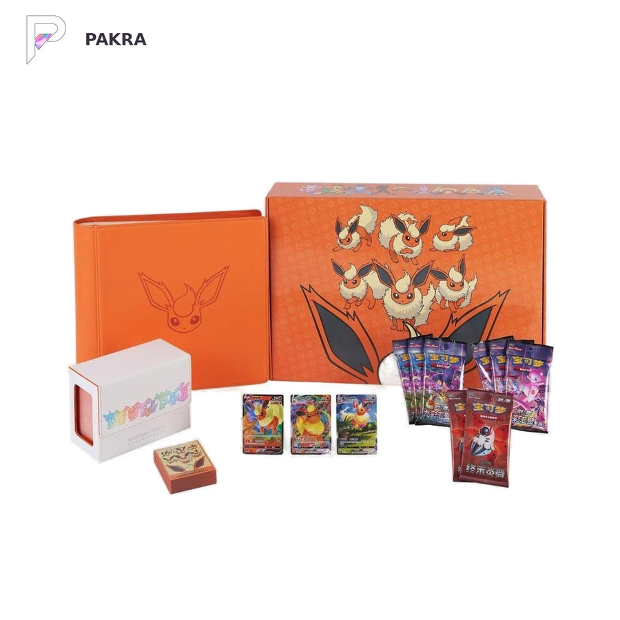 Pokémon TCG Eevee Advanced Gift Box - Flareon - Simplified Chinese, official product image on a white PAKRA background.