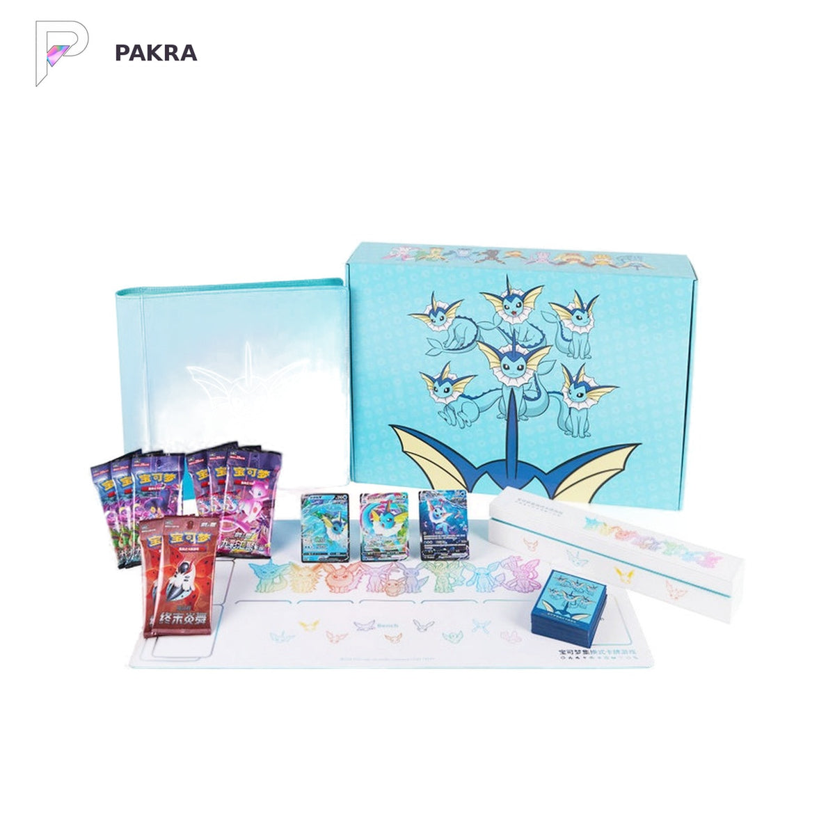 Pokémon TCG Eevee Advanced Gift Box - Vaporeon - Simplified Chinese, official product image on a white PAKRA background.
