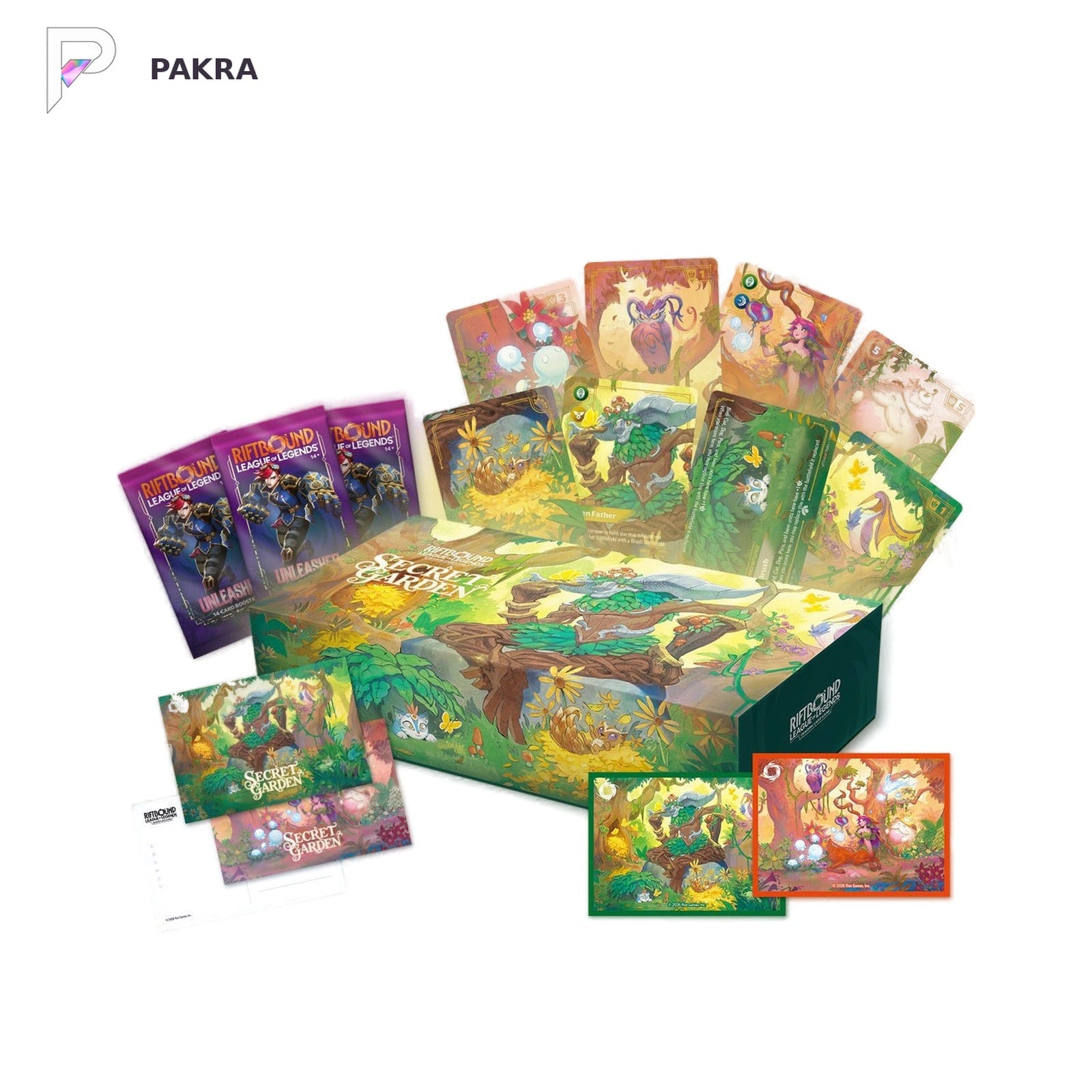 Riftbound Secret Garden Limited Gift Box - Lillia Art Sleeves Collector Set - Simplified Chinese, official product image on a white PAKRA background.