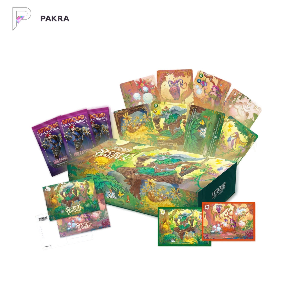 Riftbound Secret Garden Limited Gift Box - Lillia Art Sleeves Collector Set - Simplified Chinese, official product image on a white PAKRA background.