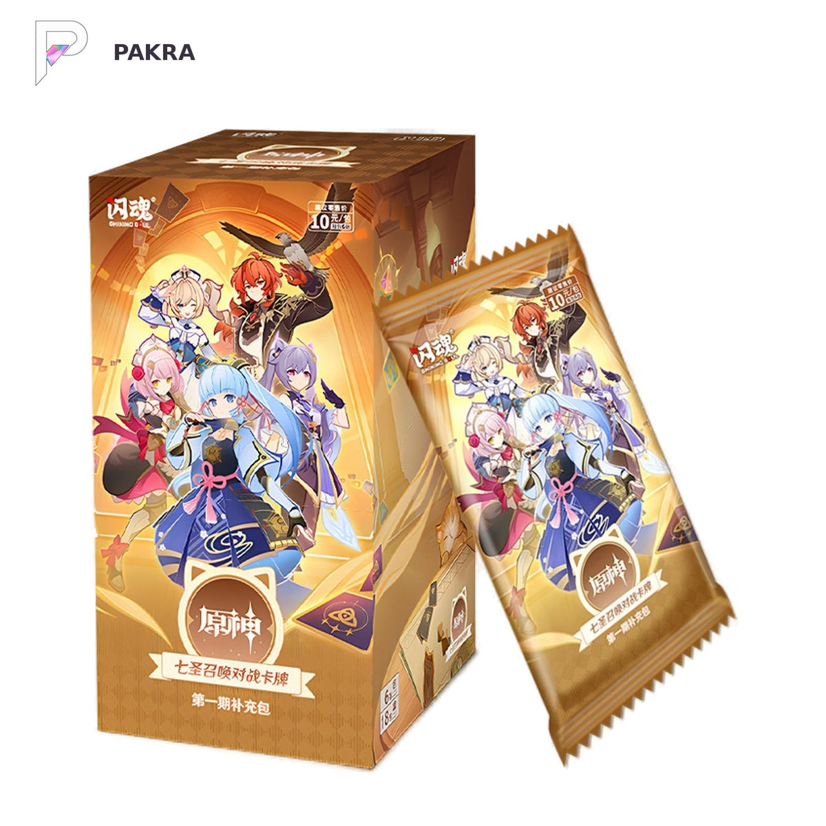 Shining Soul Genshin Impact Genius Invokation TCG Series 1 Booster Box, official product image on a white PAKRA background.
