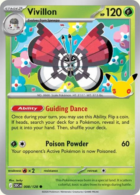 Pokémon Vivillon 30C-008/128 — English Single Card