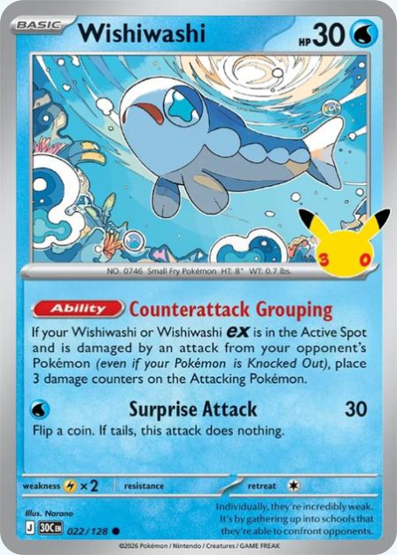 Pokémon Wishiwashi 30C-022/128 — English Single Card