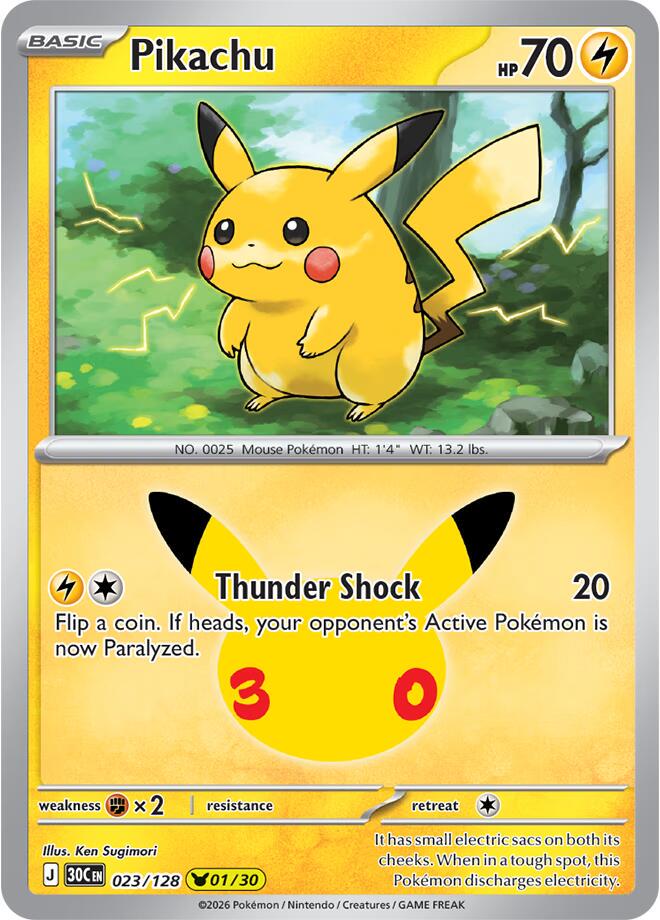 Pokémon Pikachu 30C-023/128 — English Single Card
