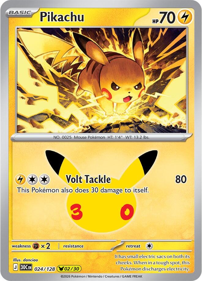 Pokémon Pikachu 30C-024/128 — English Single Card