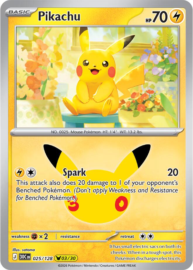 Pokémon Pikachu 30C-025/128 — English Single Card