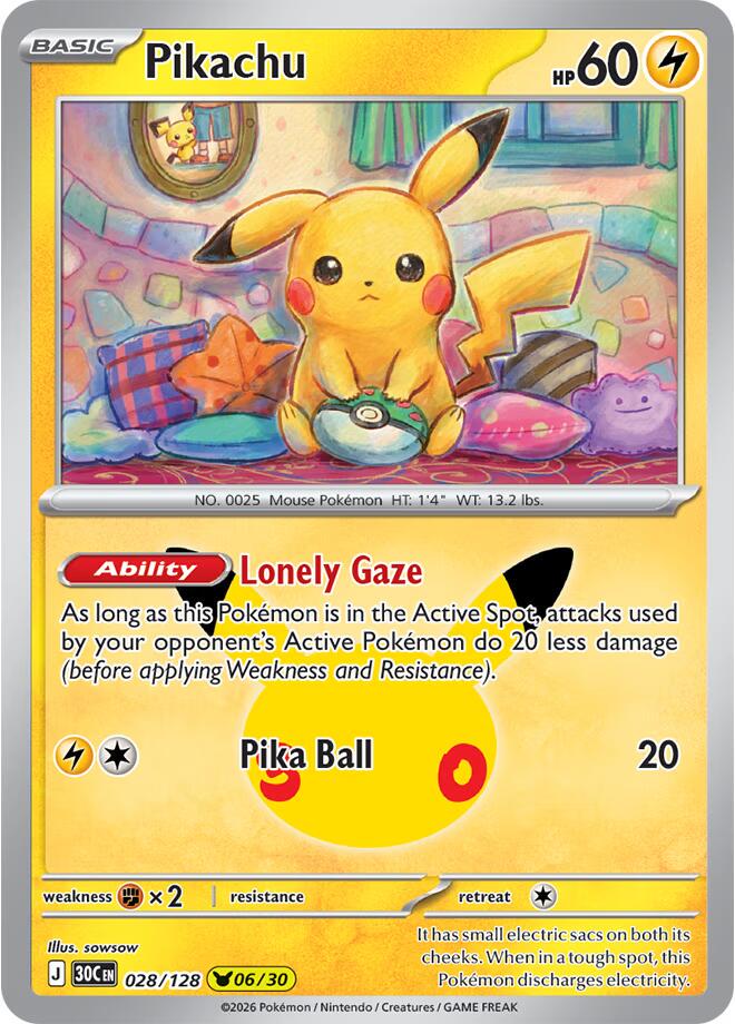 Pokémon Pikachu 30C-028/128 — English Single Card
