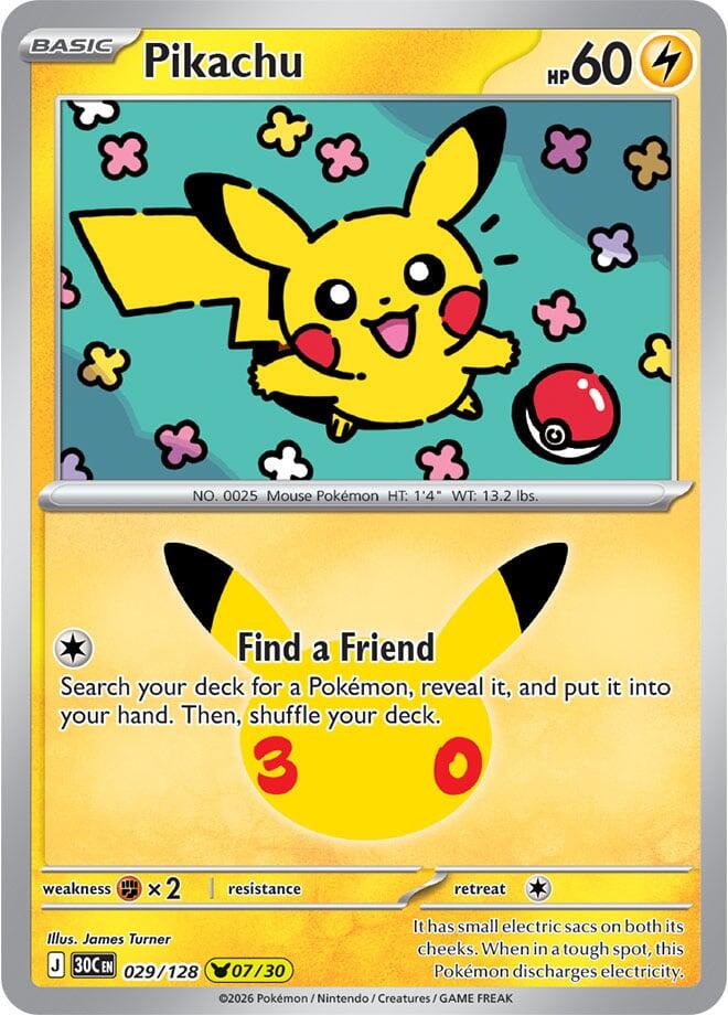 Pokémon Pikachu 30C-029/128 — English Single Card