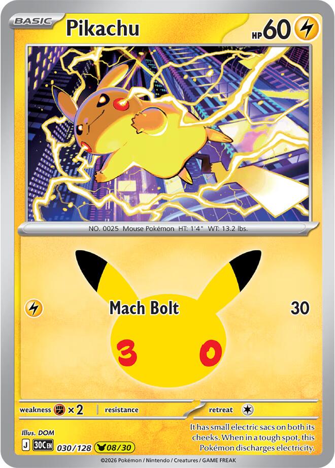 Pokémon Pikachu 30C-030/128 — English Single Card