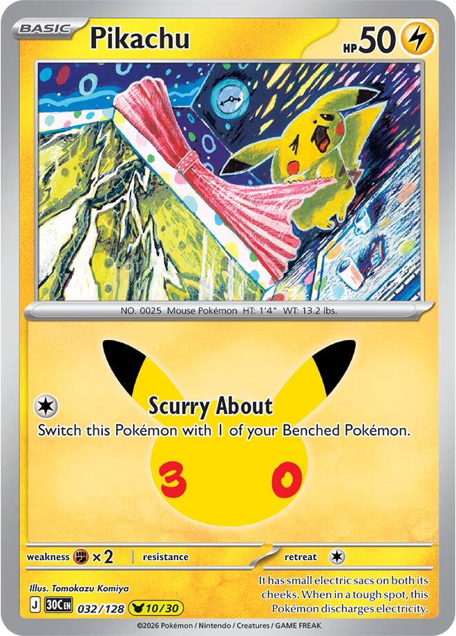 Pokémon Pikachu 30C-032/128 — English Single Card