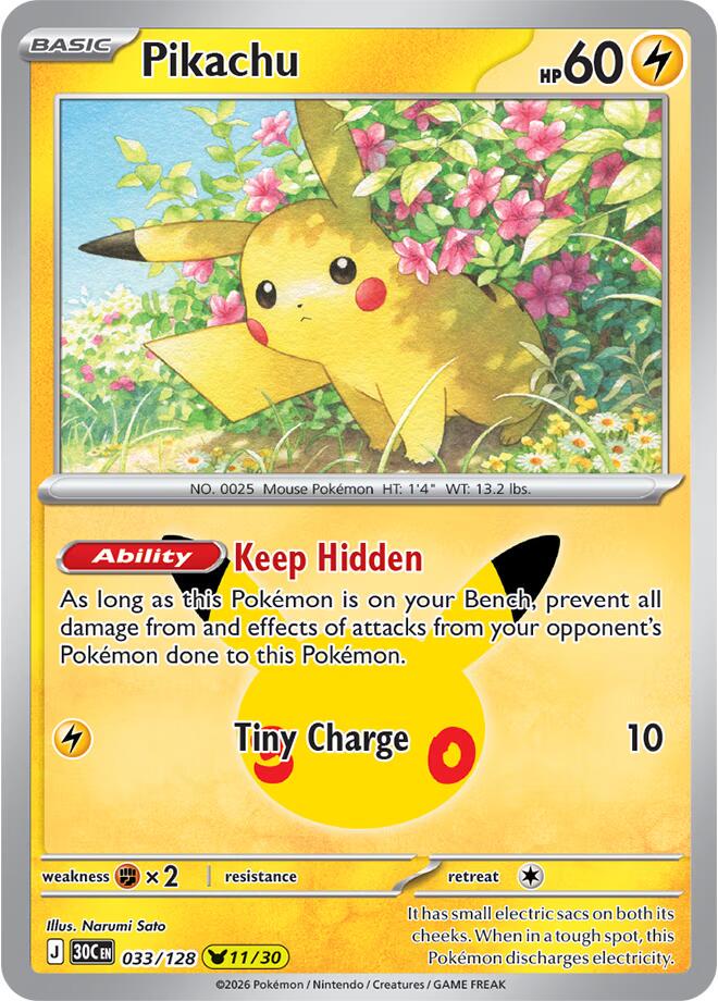 Pokémon Pikachu 30C-033/128 — English Single Card