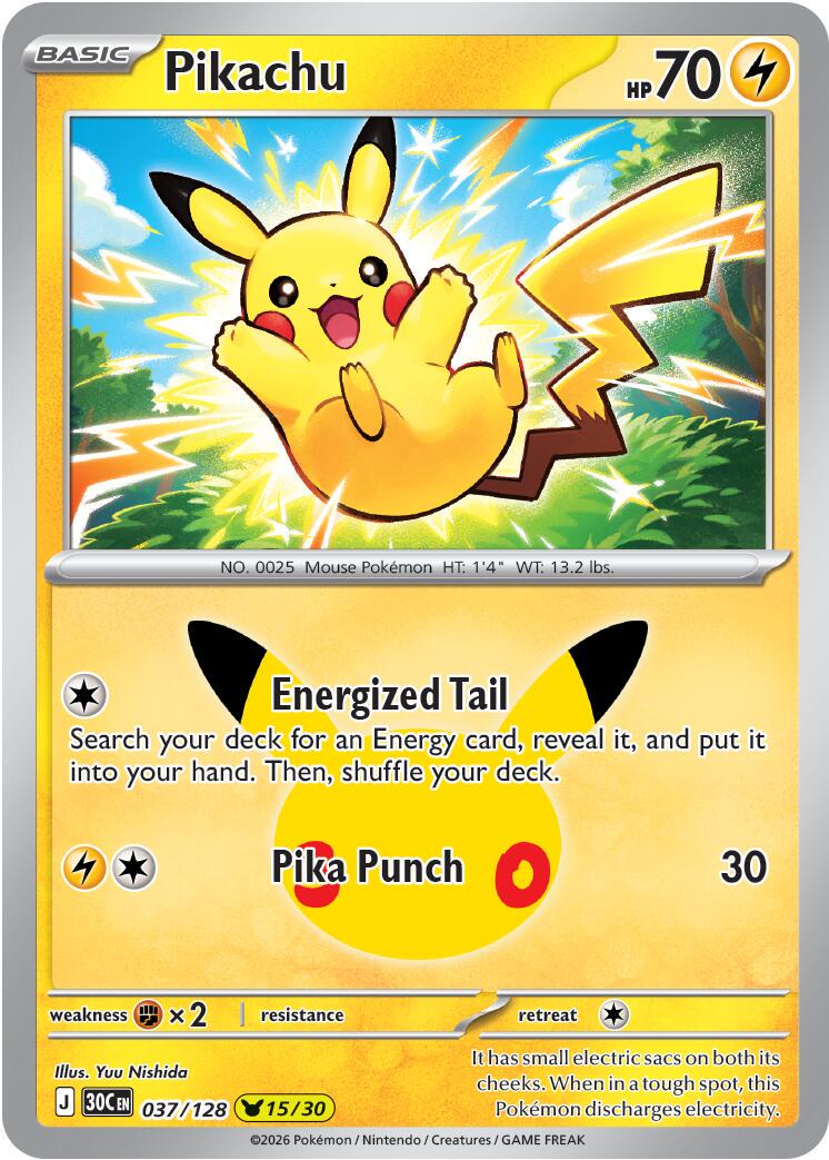 Pokémon Pikachu 30C-037/128 — English Single Card