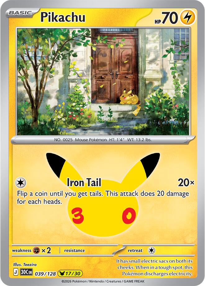 Pokémon Pikachu 30C-039/128 — English Single Card