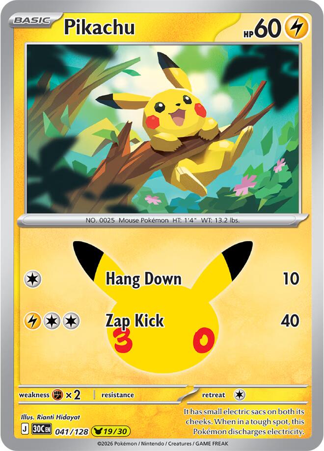Pokémon Pikachu 30C-041/128 — English Single Card