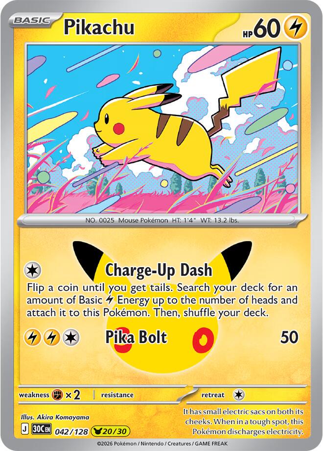 Pokémon Pikachu 30C-042/128 — English Single Card