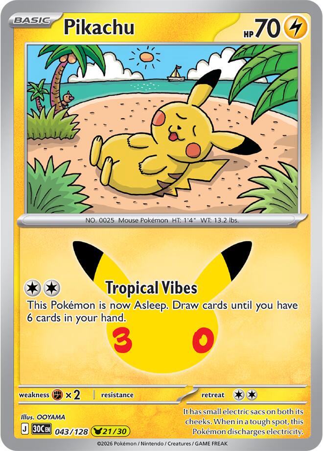 Pokémon Pikachu 30C-043/128 — English Single Card