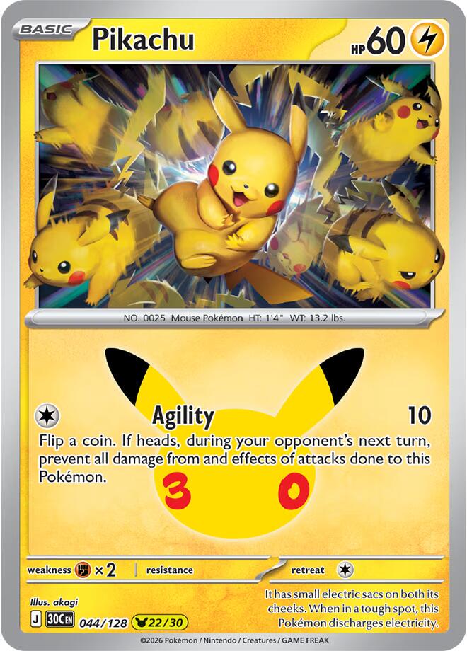 Pokémon Pikachu 30C-044/128 — English Single Card