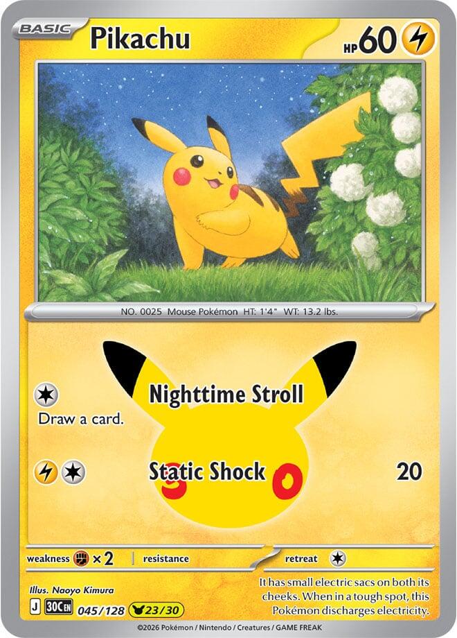 Pokémon Pikachu 30C-045/128 — English Single Card
