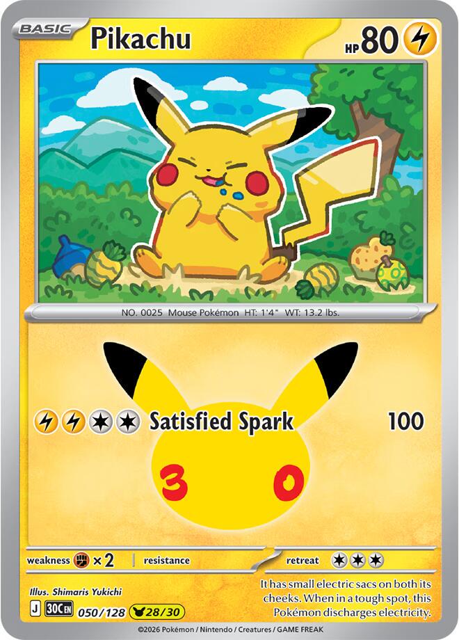 Pokémon Pikachu 30C-050/128 — English Single Card
