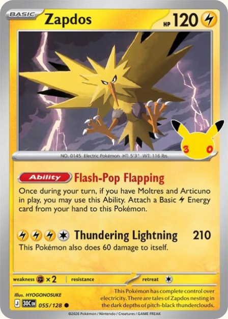 Pokémon Zapdos 30C-055/128 — English Single Card