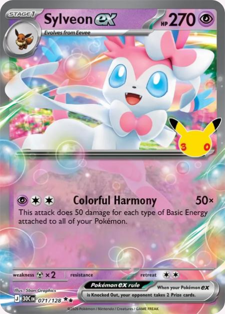 Pokémon Sylveon ex 30C-071/128 — English Single Card