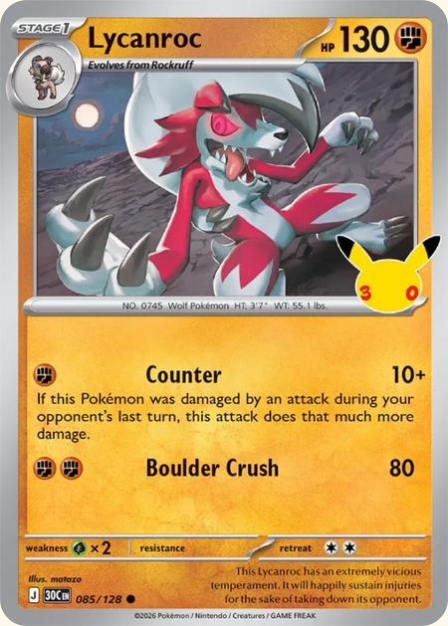 Pokémon Lycanroc 30C-085/128 — English Single Card