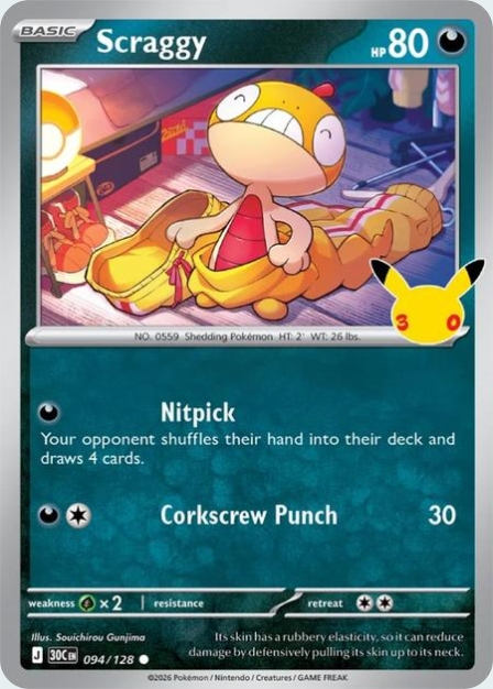 Pokémon Scraggy 30C-094/128 — English Single Card