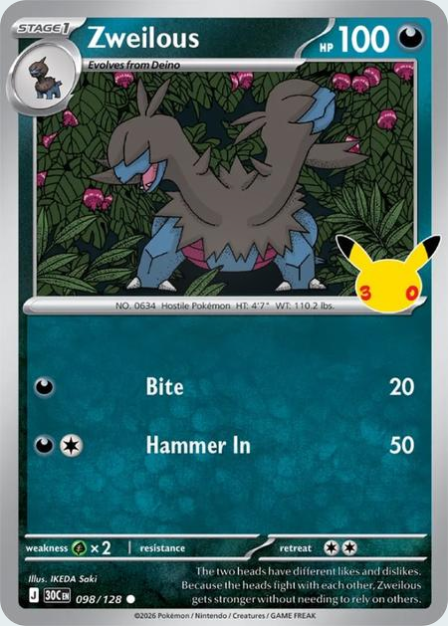 Pokémon Zweilous 30C-098/128 — English Single Card
