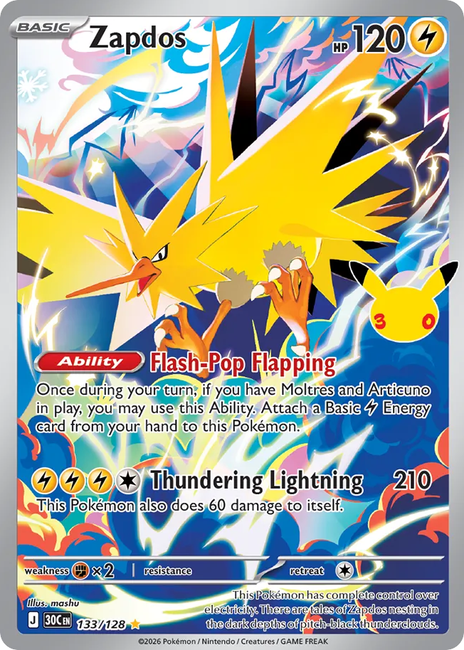Pokémon Zapdos 30C-133/128 — English Single Card